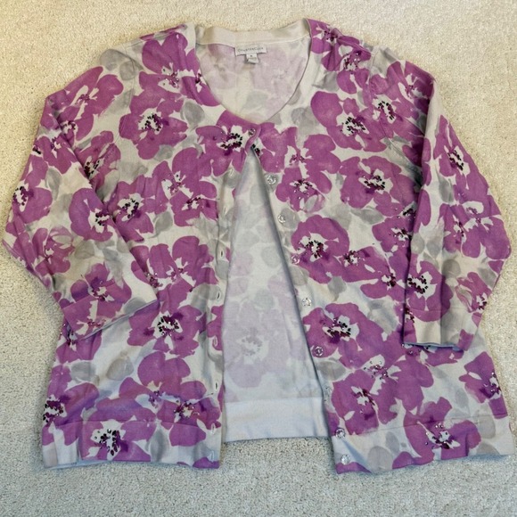 Charter Club Sweaters - Charter Club Women's XL Floral Cardigan 3/4 Sleeve Button Down Top